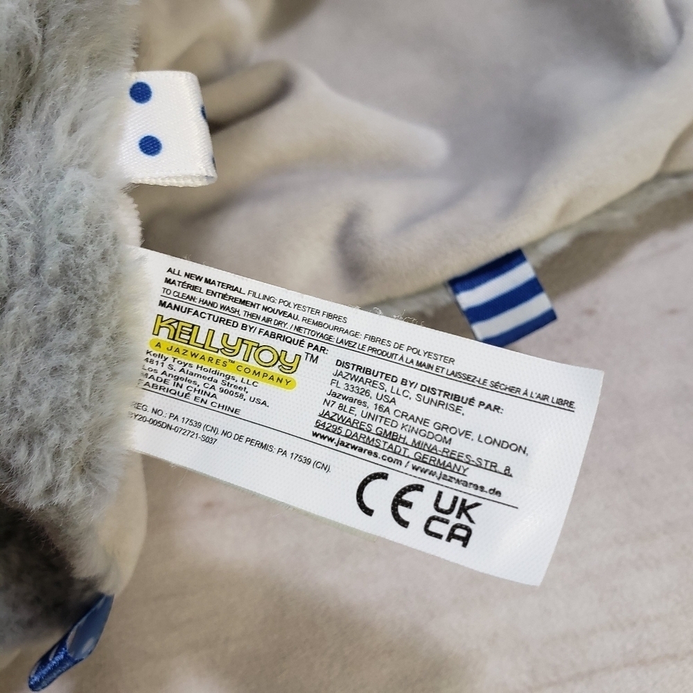 Kellytoy Baby Gray Blue Dinosaur Plush Lovey Mini Security Blanket Rattle Ribbon - Picture 6 of 8